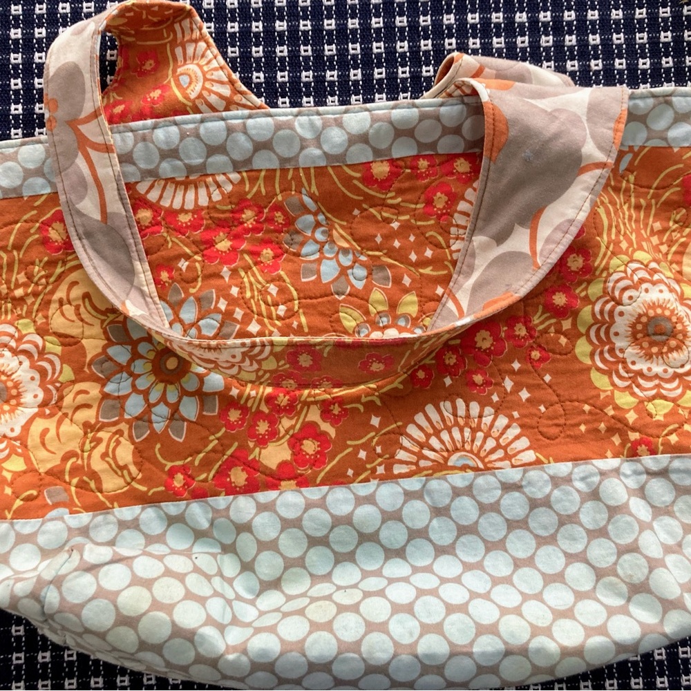 Vibrant Orange and Blue Patterned Tote Bags